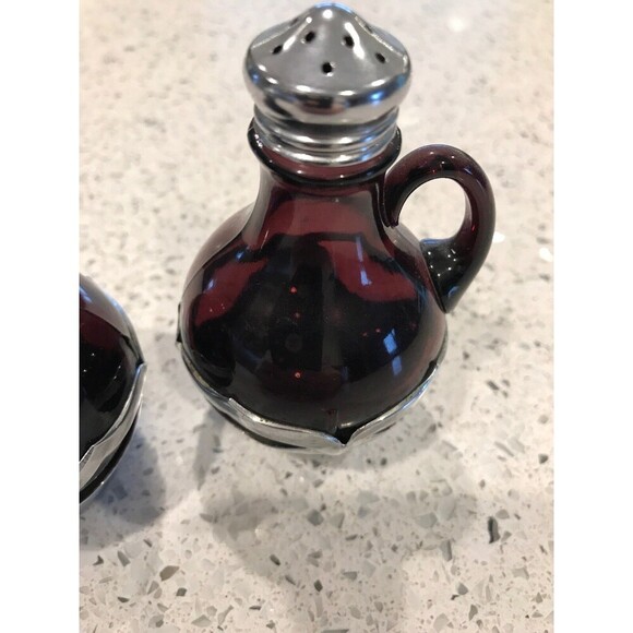 Cambridge Farber Amethyst Purple Chrome Salt Pepper Shaker Art Deco Era Elegant - Picture 4 of 6